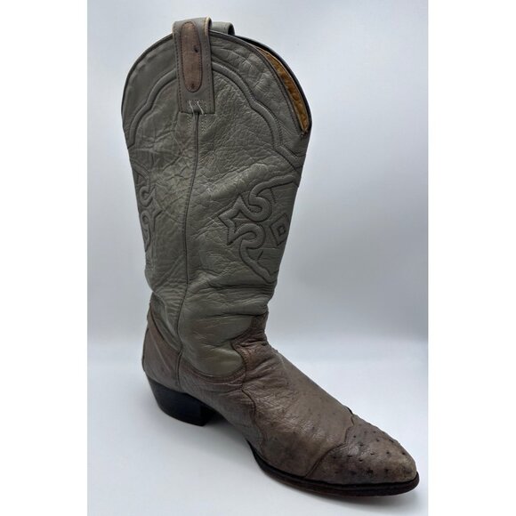 Montana Vtg Mens Ostrich Leather Western Cowboy Boots Sz 8.5 EE Gray Brown main image 7
